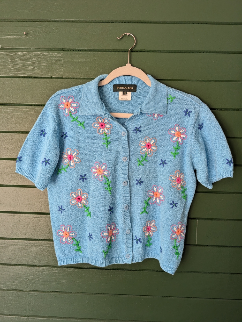 Floral Hand-Embroidered Button-Up Tee
